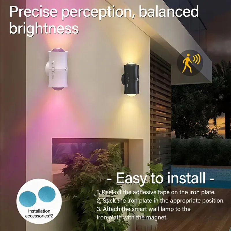 Motion Sensor LED Wall Light 7 Colours RGB Rechargeable Double-head Magnetic Spotlight For Bedroom Hallway Stair Ambient Light - Image 2