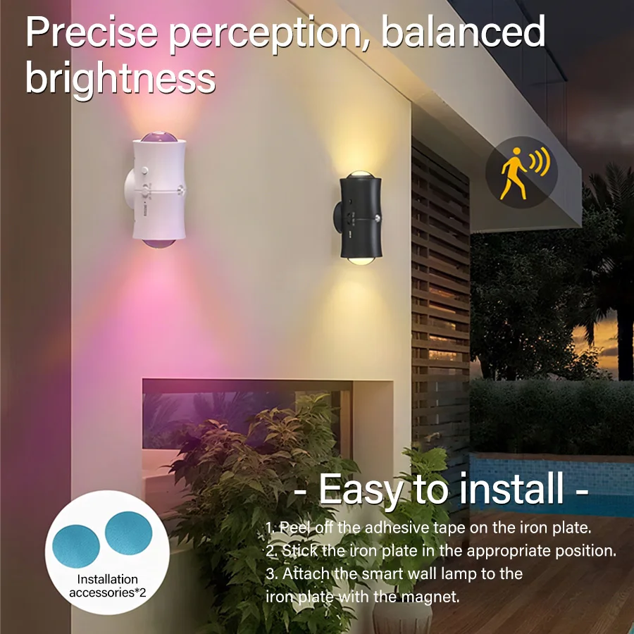 Motion Sensor LED Wall Light Tricolor RGB Rechargeable Double-head Magnetic Spotlight For Bedroom Hallway Stair Ambient Lightin - Image 6
