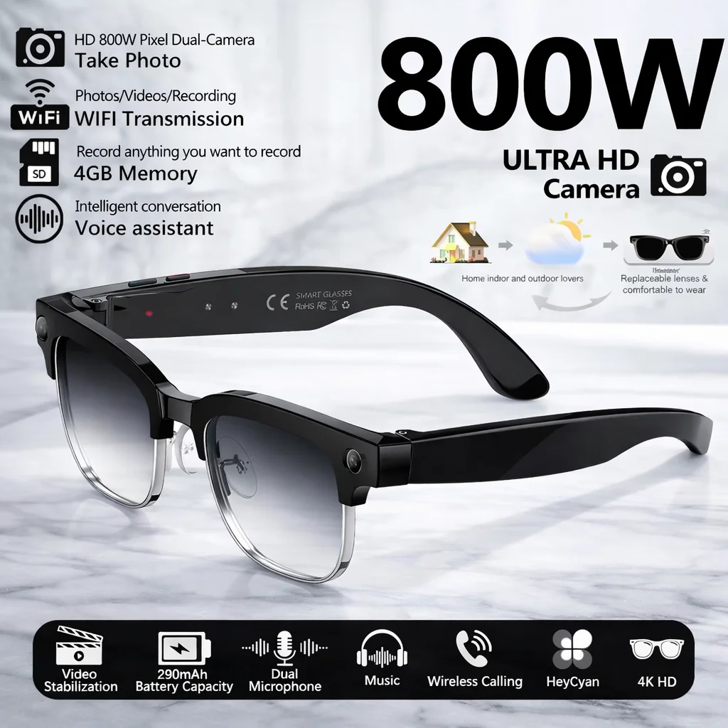 New Smart Glasses with 800W Pixel Camera AI Photo Recognition Call Voice Translation Video Recording Sunglasses Men & Women - Image 6