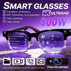 New Smart Glasses with 800W Pixel Camera AI Photo Recognition Call Voice Translation Video Recording Sunglasses Men & Women