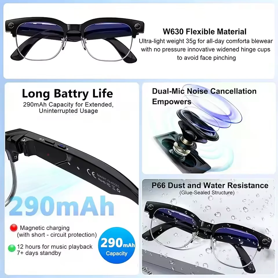 New Smart Glasses with 800W Pixel Camera AI Photo Recognition Call Voice Translation Video Recording Sunglasses Men & Women - Image 3