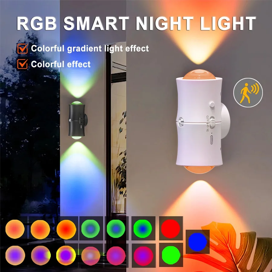 Motion Sensor LED Wall Light 7 Colours RGB Rechargeable Double-head Magnetic Spotlight For Bedroom Hallway Stair Ambient Light - Image 8