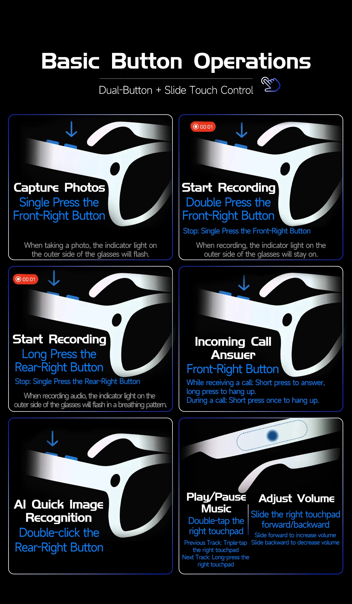 New Smart Glasses with 800W Pixel Camera AI Photo Recognition Call Voice Translation Video Recording Sunglasses Men & Women - Image 18
